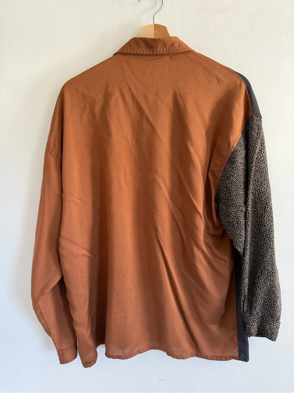 Together Patchwork Button-Up Shirt Jacket in Rust & Charcoal